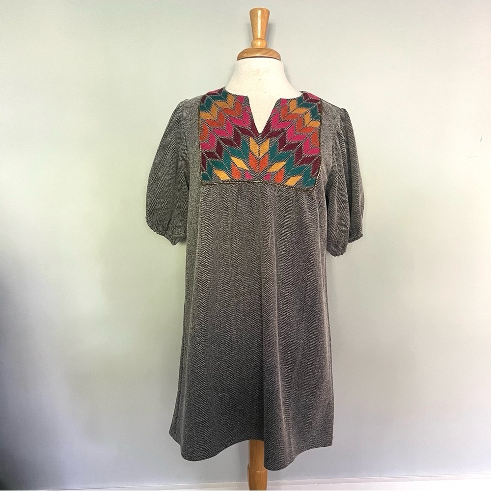 NEW NWT THML Gray Herringbone Colorful Dress Size S Business Casual Comfy Fun